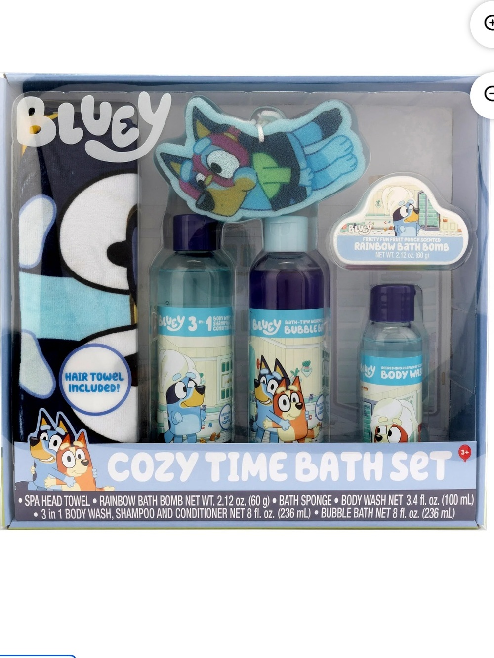 Bluey Cozy Time Bath Set Head towel, washes, sponge, 6 Piece Set NWT